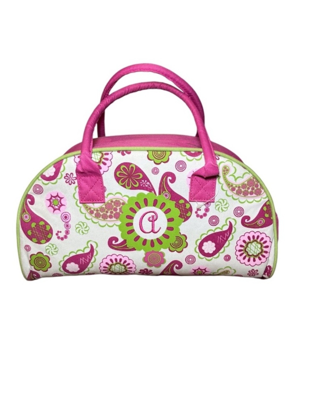 New Pink & Green Floral Print Canvas Initial "A" Insulated Lunch/ Makeup Bag